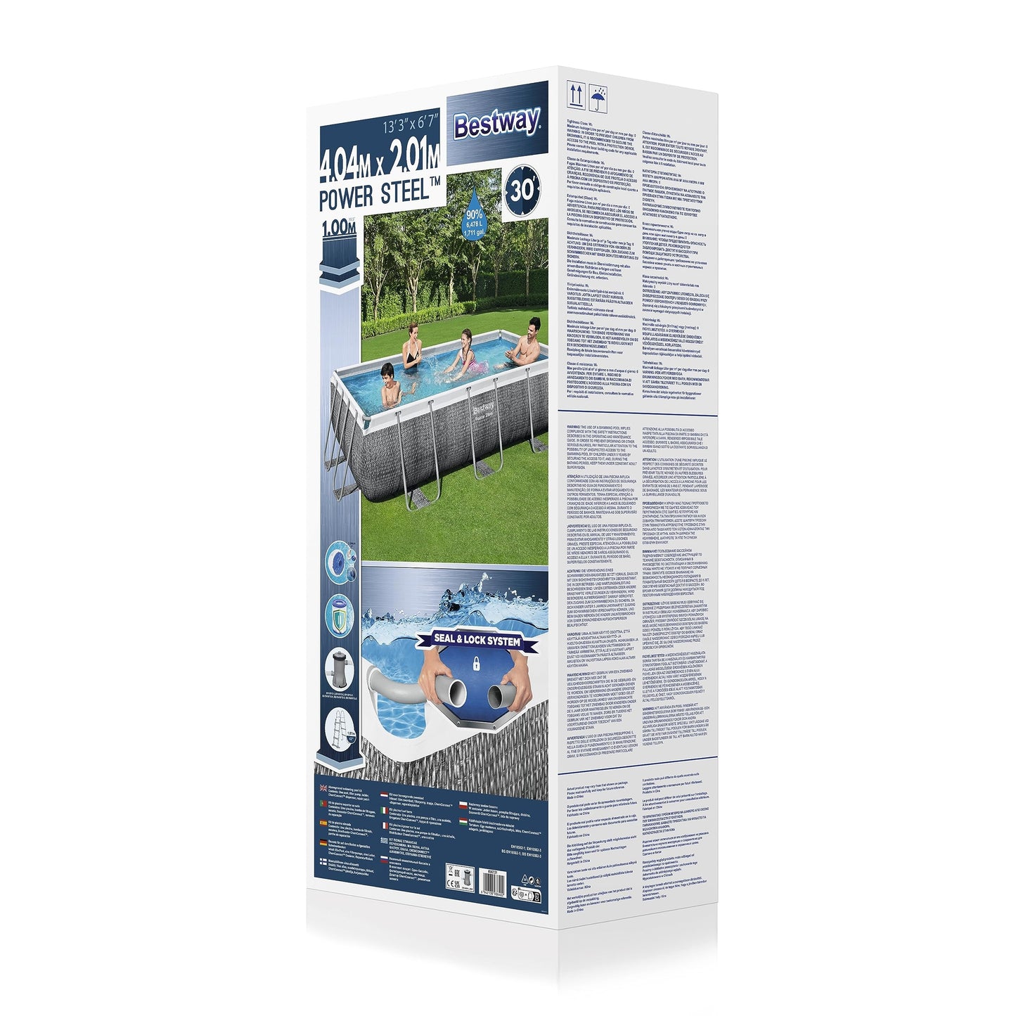 Bestway Power Steel Deluxe Frame Pool - Piscina Rectangular con Marco de Acero Estable, Juego Completo, Aspecto de ratán, Color marrón, 404 x 201 x 100 cm