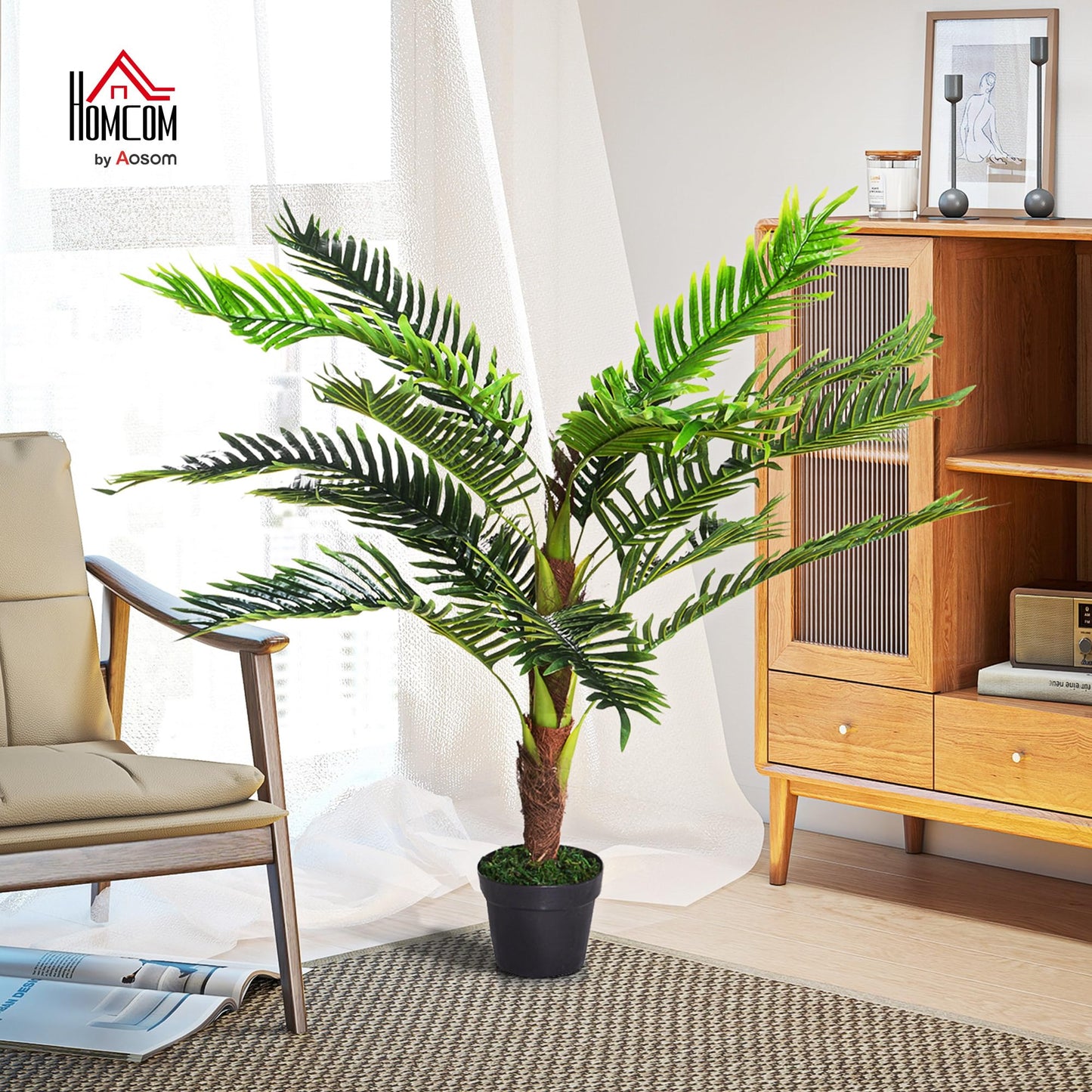 Outsunny Planta Artificial en Maceta Altura 123 cm Árbol Artificial para Decoración Hogar Oficina Verde
