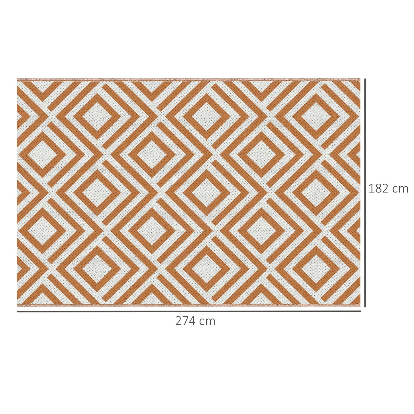 Outsunny Alfombra de Exterior 182x274 cm Alfombra Reversible Manta de Pícnic Estilo Moderno para Terraza Balcón Patio Camping Playa Marrón y Blanco