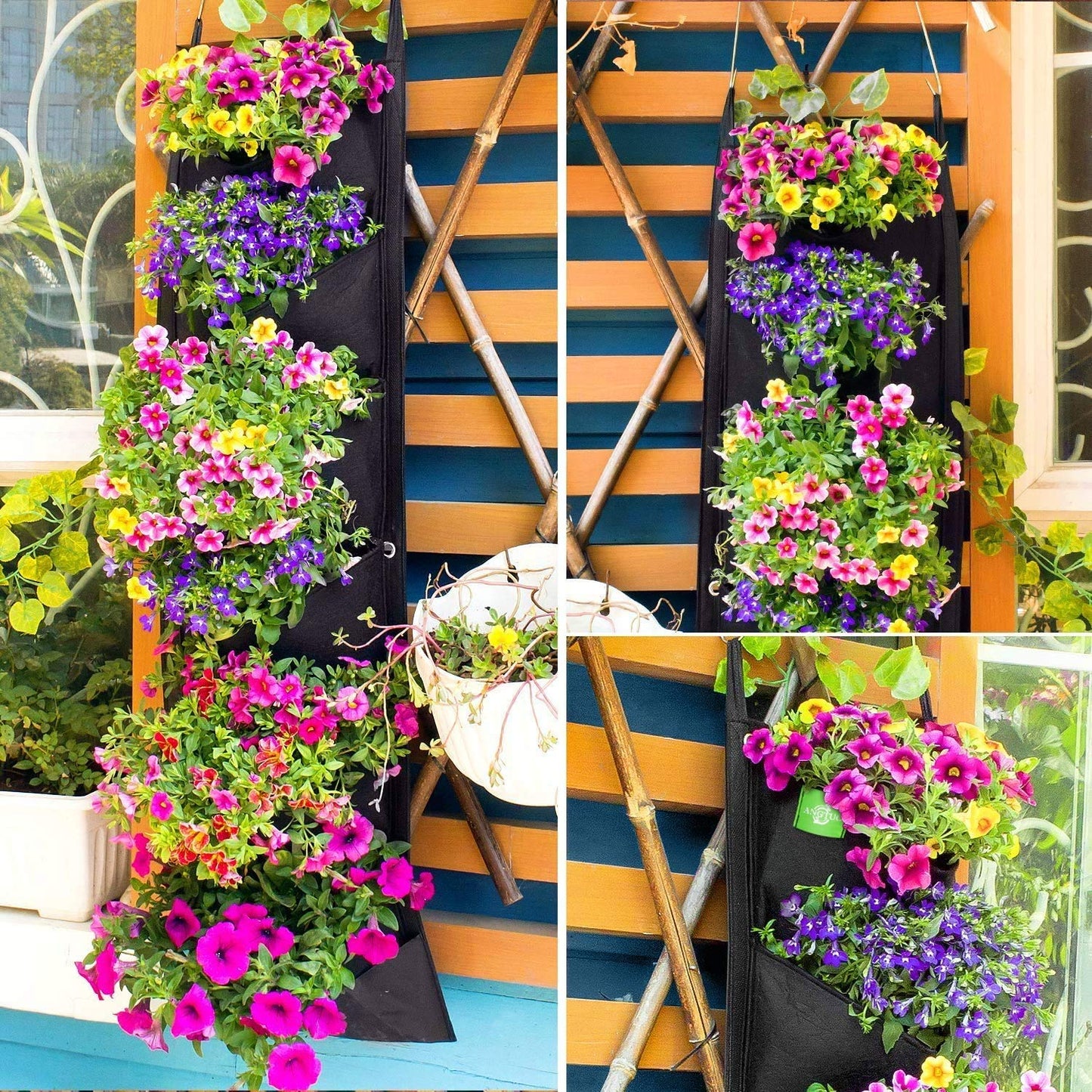 KAHEIGN 7 Bolsillos Colgante Bolsas De Cultivo De Plantas, Colgante Vertical Jardinera De Pared De Jardín Bolsa De Maceta para La Decoración del Hogar del Jardín del Patio (Negro)