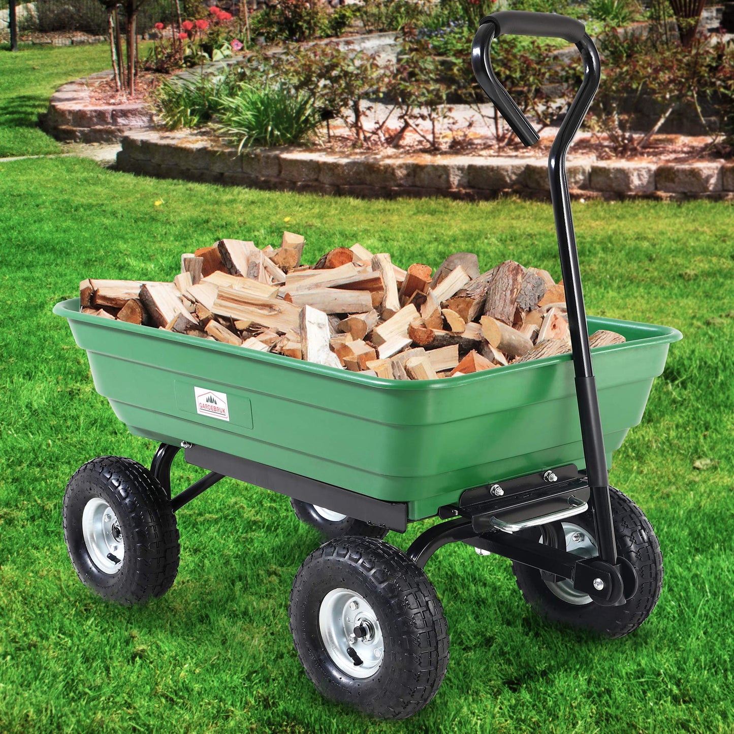 Gardebruk® Carretilla de Jardín Plástico Verde Neumático Ø26cm Carga 300Kg Carro de Mano Jardinería Obra