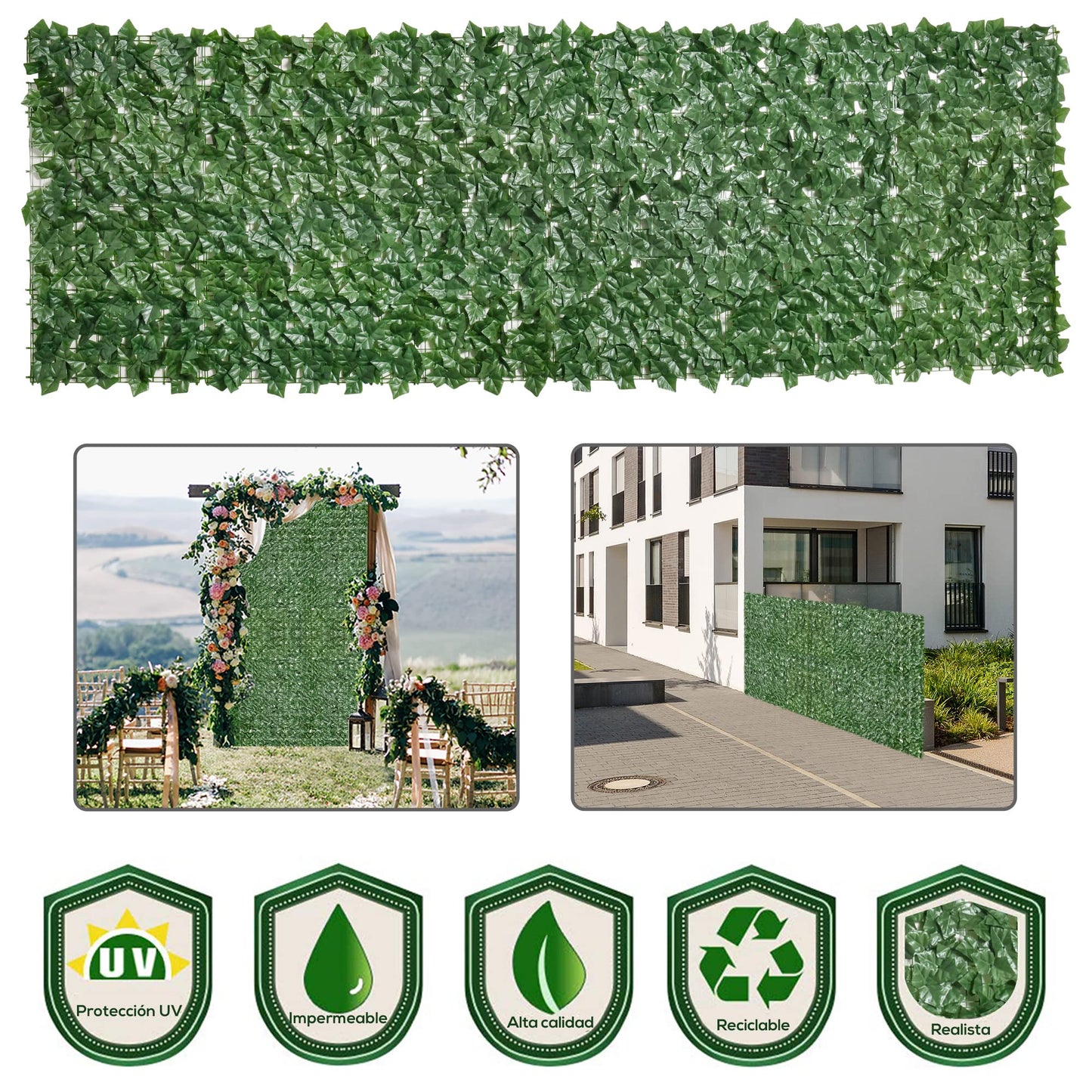 Outsunny Seto Artificial Ocultación Jardín en Rollo 3x1 m Pantalla de Valla de Privacidad de Hiedra Artificial para Terraza Balcón Exterior Decoración de Hojas Verde