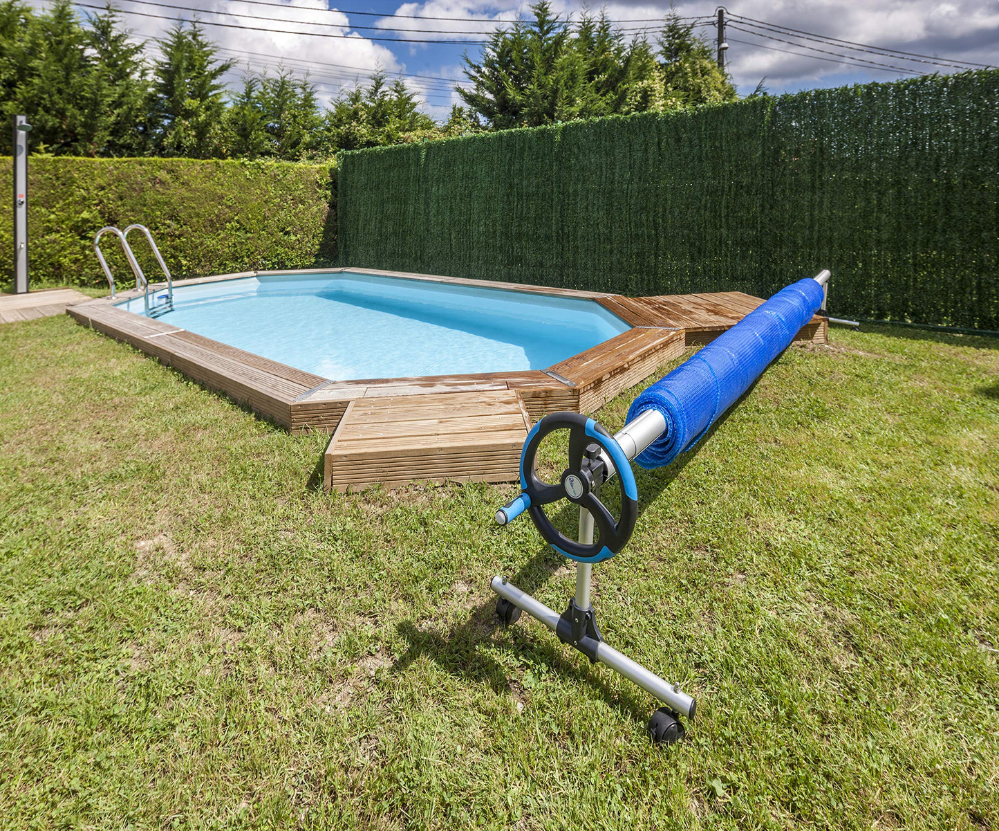 Gre 90172 - Enrollador Telescópico para Piscinas Enterradas - Ancho Máximo 5,50 m, Aluminio Anodizado y Ruedas Giratorias