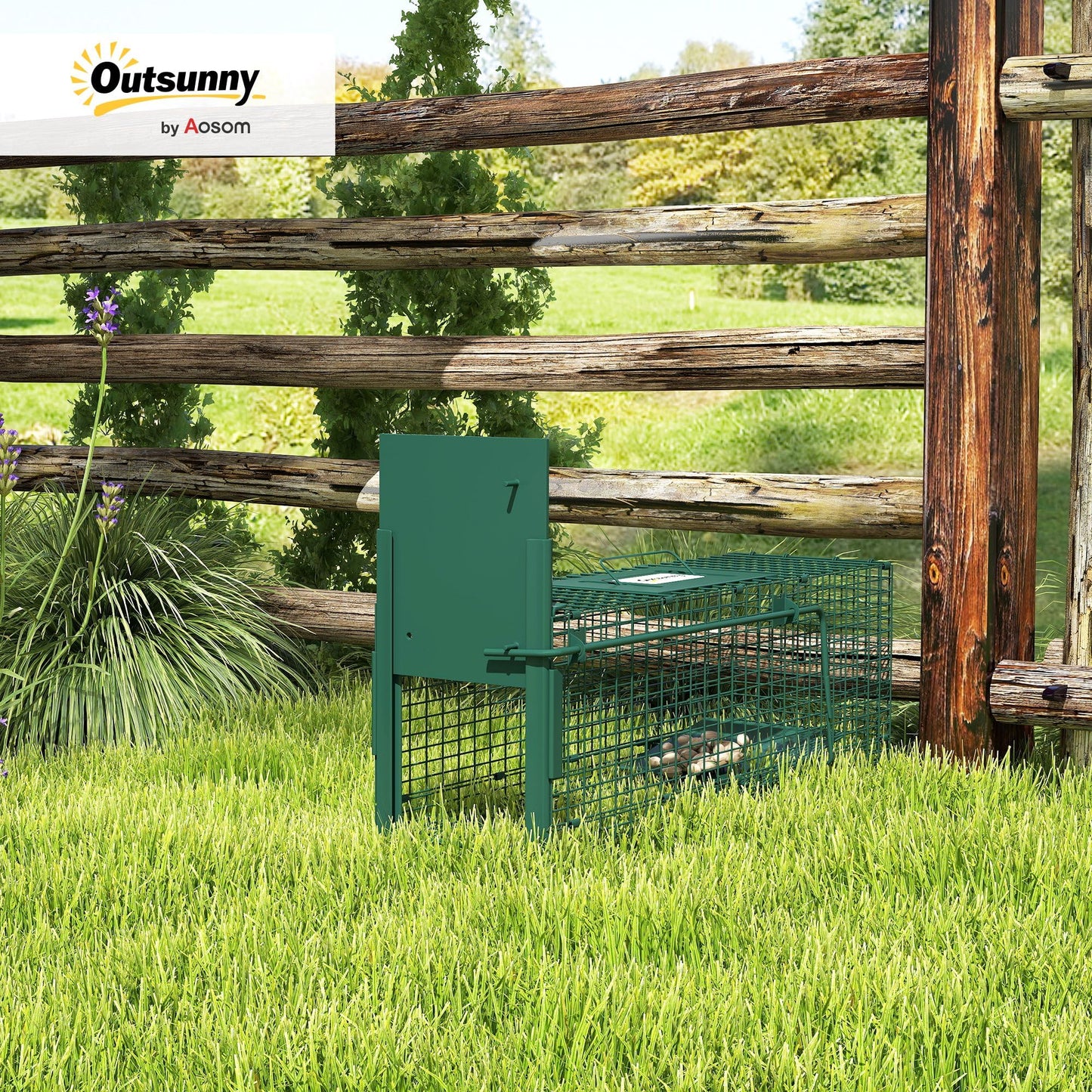 Outsunny Trampa para Animales Vivos con Puerta Jaula de Captura Metálica con Asa para Conejos Visones Pequeños 60x18x20 cm Verde Oscuro