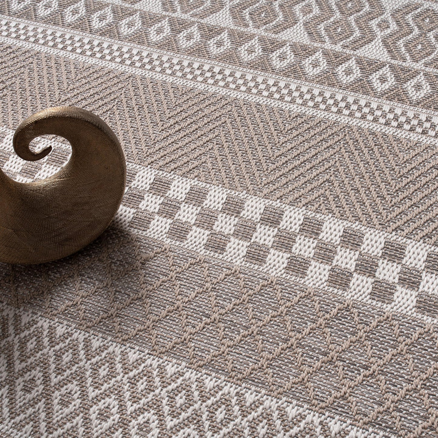 Paco Home Alfombra Exterior Interior Balcón Terraza Cocina Motivo Boho Étnico Moderno, tamaño:160x220 cm, Color:Beige