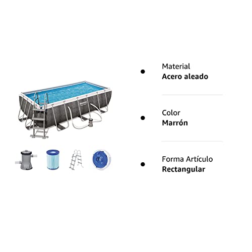 Bestway Power Steel Deluxe Frame Pool - Piscina Rectangular con Marco de Acero Estable, Juego Completo, Aspecto de ratán, Color marrón, 404 x 201 x 100 cm