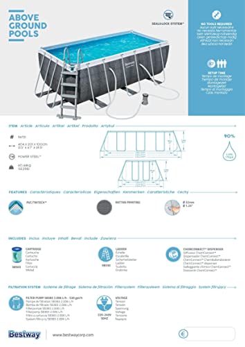 Bestway Power Steel Deluxe Frame Pool - Piscina Rectangular con Marco de Acero Estable, Juego Completo, Aspecto de ratán, Color marrón, 404 x 201 x 100 cm