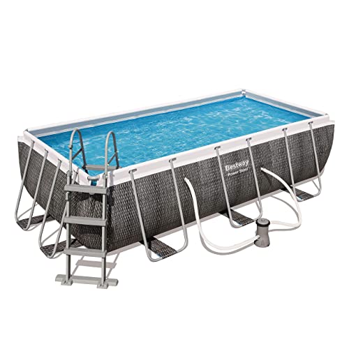 Bestway Power Steel Deluxe Frame Pool - Piscina Rectangular con Marco de Acero Estable, Juego Completo, Aspecto de ratán, Color marrón, 404 x 201 x 100 cm