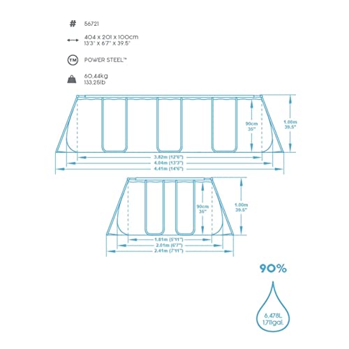Bestway Power Steel Deluxe Frame Pool - Piscina Rectangular con Marco de Acero Estable, Juego Completo, Aspecto de ratán, Color marrón, 404 x 201 x 100 cm