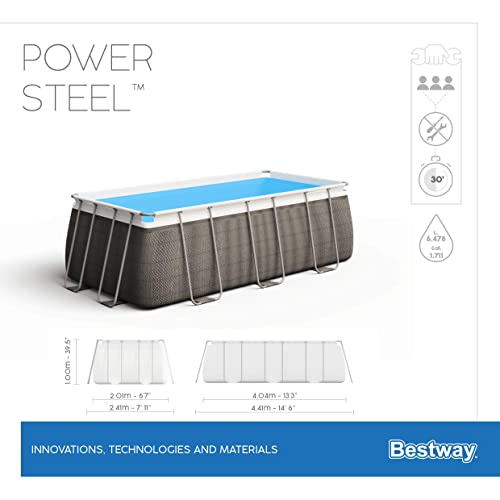 Bestway Power Steel Deluxe Frame Pool - Piscina Rectangular con Marco de Acero Estable, Juego Completo, Aspecto de ratán, Color marrón, 404 x 201 x 100 cm
