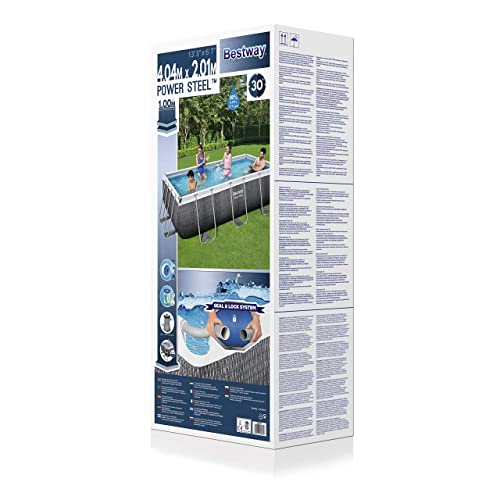 Bestway Power Steel Deluxe Frame Pool - Piscina Rectangular con Marco de Acero Estable, Juego Completo, Aspecto de ratán, Color marrón, 404 x 201 x 100 cm