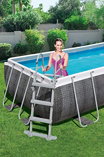 Bestway Power Steel Deluxe Frame Pool - Piscina Rectangular con Marco de Acero Estable, Juego Completo, Aspecto de ratán, Color marrón, 404 x 201 x 100 cm