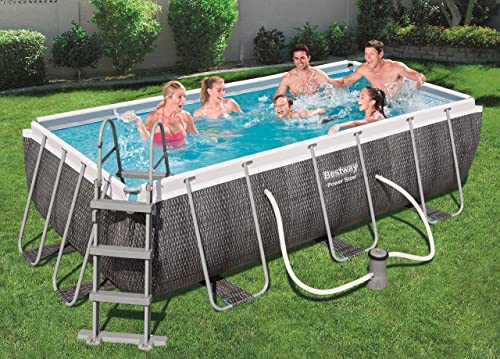 Bestway Power Steel Deluxe Frame Pool - Piscina Rectangular con Marco de Acero Estable, Juego Completo, Aspecto de ratán, Color marrón, 404 x 201 x 100 cm