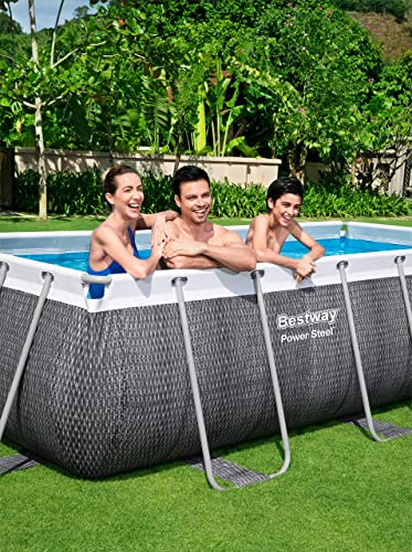 Bestway Power Steel Deluxe Frame Pool - Piscina Rectangular con Marco de Acero Estable, Juego Completo, Aspecto de ratán, Color marrón, 404 x 201 x 100 cm