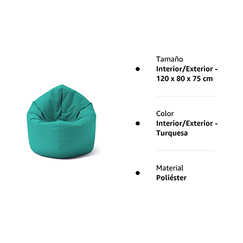 Lumaland Puff Pera Redondo Grande 120 x 80 x 75 cm | Sillón Relax Impermeable para Interior & Exterior | Mueble Ideal para Salón, Jardin y Terraza | con Relleno Incluido 300l [Turquesa]