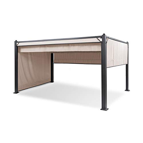 Blumfeldt Pergola Impermeable con Techo Retráctil, Cenador Estable con Laterales Metálica con Estructura de Aluminio y protección UV, Carpa Jardín, Techo Exterior y Laterales de Poliéster 3x4 m