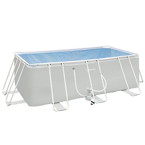 Outsunny Piscina Desmontable 440x240x122 cm Piscina Rectangular de Exterior con Depuradora de Cartucho 4,000 L/H y Marco de Acero 9760 L Gris