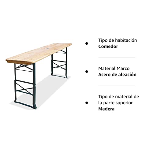 Deuba® Mesa Cervecera Plegable 170cm de Madera Altura Ajustable Catering Eventos Comedor Jardín Buffet
