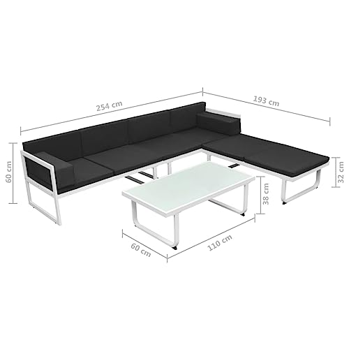 vidaXL Set Muebles Jardín 13 Pzas Aluminio Negro Blanco Sofá Mesa de Exterior