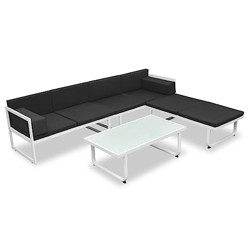 vidaXL Set Muebles Jardín 13 Pzas Aluminio Negro Blanco Sofá Mesa de Exterior