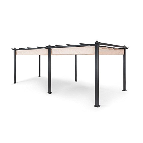 Blumfeldt Pantheon Pergola Awnings Pérgola de Jardín, Carpa 2,95x5,95 m, Techo Impermeable y Retráctil de Poliéster Exterior, Cenador Marco Aluminio, Protección UV, Pergolas de Jardin Gris Oscuro