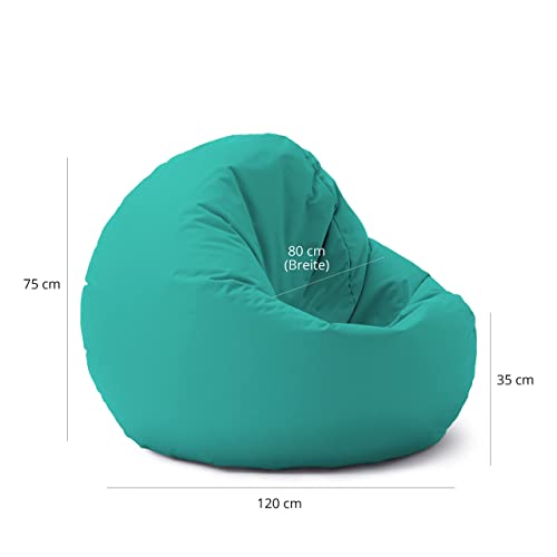 Lumaland Puff Pera Redondo Grande 120 x 80 x 75 cm | Sillón Relax Impermeable para Interior & Exterior | Mueble Ideal para Salón, Jardin y Terraza | con Relleno Incluido 300l [Turquesa]