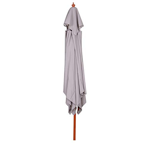 Outsunny Sombrilla de Jardín 3x3x3 m Parasol de Jardín de Bambú con Doble Techo Sistema de Polea Impermeable para Terraza Balcón Exterior Gris