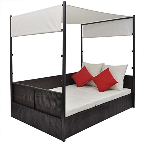 Deufre Tumbona Doble Tumbona Terraza Cama Jardín Sofa Exterior con Toldo Sofas Exterior Jardin Ratan Muebles de Jardín Conjunto Jardin con Cojines Lavables para Jardín Terraza Patio Marrón