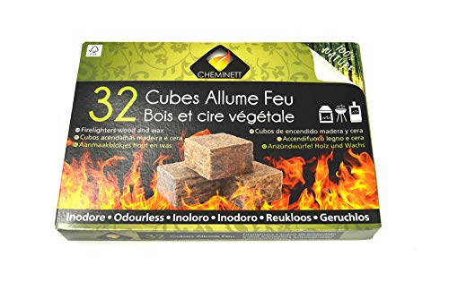 CHEMINETT 15751-32 Cubos Encendido precortados Cheminett naturales para encender chimeneas, estufas y barbacoas