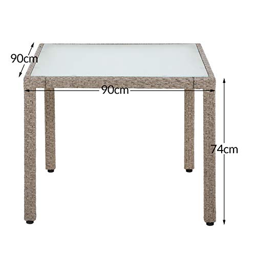 Deuba Conjunto de Poliratán 4+1 Mesa 90x90cm 4 Sillas Apilables Cojines Lavables Muebles de Jardín