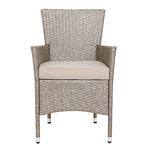 Deuba Conjunto de Poliratán 4+1 Mesa 90x90cm 4 Sillas Apilables Cojines Lavables Muebles de Jardín