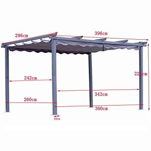 [Actualizado] Angel Living Pérgola de Aluminio con Techo Retráctil, Pabellón con Diseño Elegante, Cenador con Tela de Poliéster Resistente al Agua y a UV, Uso para el Exterior (3 x 4, Gris)