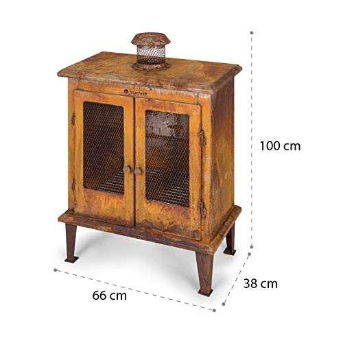 blumfeldt Flame Locker Chimenea de Exteriores - Horno de terraza, Rústico: Aspecto Oxidado, Brasero de 58 x30 cm, Depósito de Cenizas, FireView, Estructura de Acero sólida, Marrón Oscuro