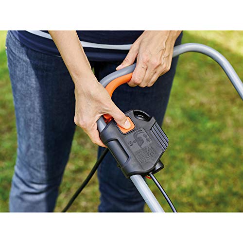 BLACK+DECKER Cortacésped eléctrico 1000W, ancho de corte 32 cm, ajuste de altura de 20-60mm, depósito de 35L, incluye desbrozadora 250W, sistema E-Drive, para jardines hasta 250m², BEMW351GL2