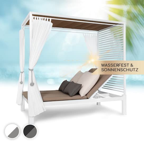 blumfeldt Cama Balinesa, Tumbona Doble Jardin Exterior Regulable y Respaldo Reclinable, Cama con Techo Solar, XL Sunbeds