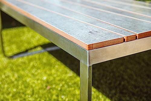 Greemotion Conjunto Muebles de Jardín Sydney 4 Piezas, Juego de Sofá Esquinero de Acero Inoxidable Cepillado para 5 Personas con Mesa, Cojines Incluidos, Plateado