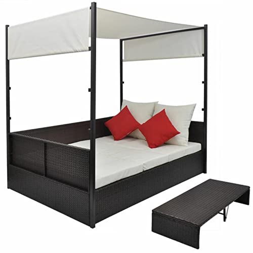 Deufre Tumbona Doble Tumbona Terraza Cama Jardín Sofa Exterior con Toldo Sofas Exterior Jardin Ratan Muebles de Jardín Conjunto Jardin con Cojines Lavables para Jardín Terraza Patio Marrón