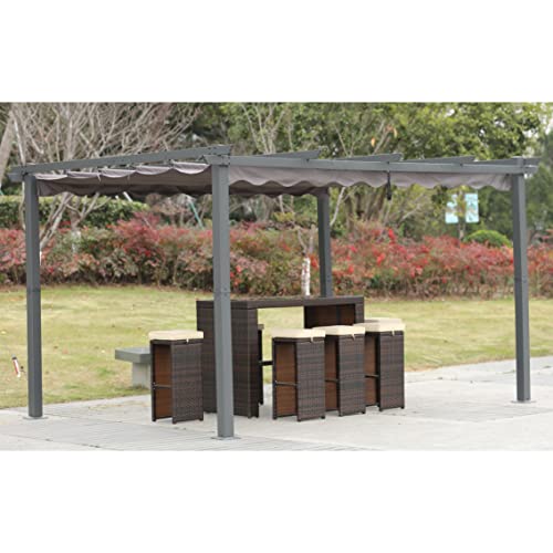 [Actualizado] Angel Living Pérgola de Aluminio con Techo Retráctil, Pabellón con Diseño Elegante, Cenador con Tela de Poliéster Resistente al Agua y a UV, Uso para el Exterior (3 x 4, Gris)