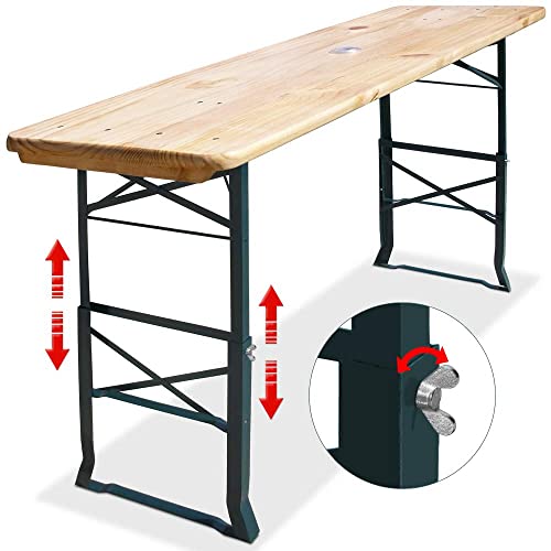 Deuba® Mesa Cervecera Plegable 170cm de Madera Altura Ajustable Catering Eventos Comedor Jardín Buffet