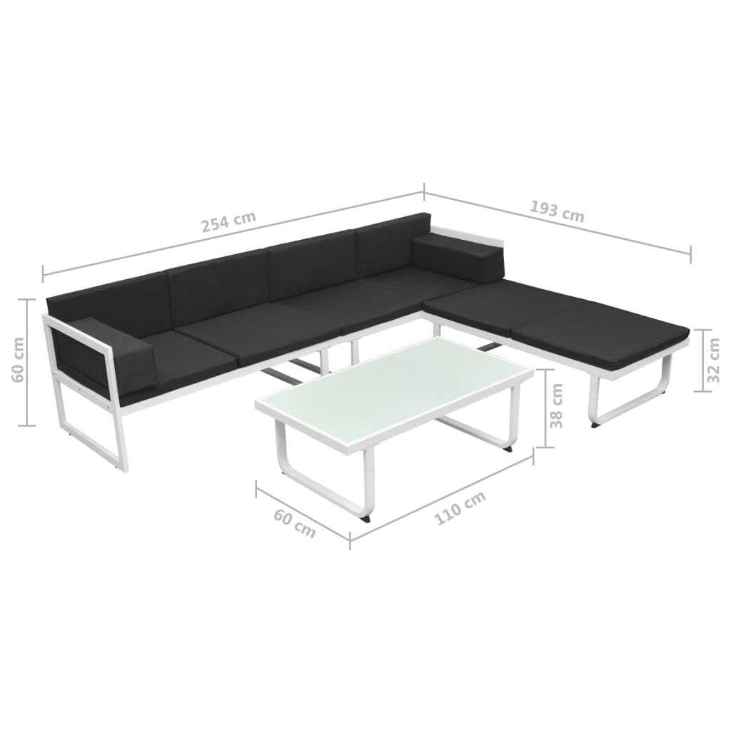 vidaXL Set Muebles Jardín 13 Pzas Aluminio Negro Blanco Sofá Mesa de Exterior