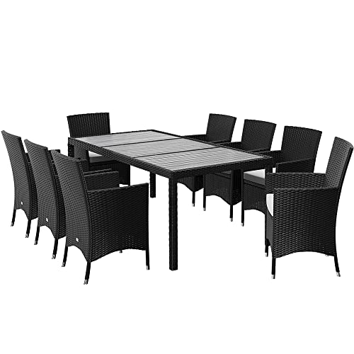 CASARIA Conjunto de Jardín para 8 Personas 1 Mesa y 8 Sillas Apilables de Poliratán Negro Muebles de Exterior