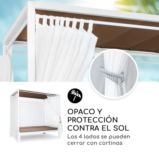 blumfeldt Cama Balinesa, Tumbona Doble Jardin Exterior Regulable y Respaldo Reclinable, Cama con Techo Solar, XL Sunbeds