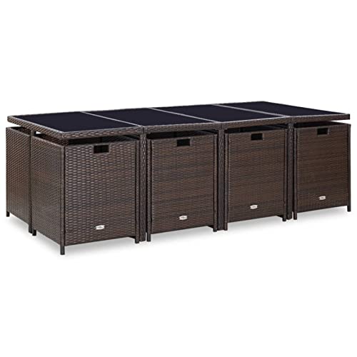 Deufre Conjunto Muebles de Jardín Comedor Jardin de Ratán 13 Piezas Sofa Jardin Exterior Muebles Jardin Exterior Conjunto Jardin para Jardín Terraza Patio Marrón