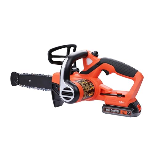 BLACK+DECKER Motosierra a Batería 18V, Batería de litio 2Ah, Espada 20cm, Velocidad Cadena 3,1m/s, Hasta 200 Cortes por Carga, para Poda y Leña - GKC1820L20-QW
