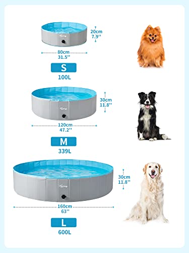Toozey Piscina para Perros Grandes y Pequeños, 80cm / 120cm / 160cm Piscinas para Perros Plegable, Antideslizante, Piscina para Perros 100% Seguro y No Tóxico
