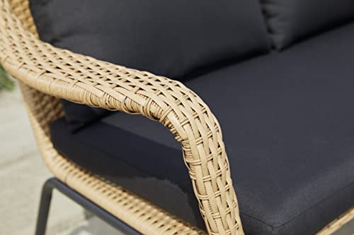 METRO Professional Conjunto Jardin Exterior, 4 Piezas, 1 Mesa, 1 sofá, 2 sillones Individuales, poliratán/Acero/poliéster, Cojines para Sofa, Outdoor, Resistente a la Intemperie, marrón/Negro