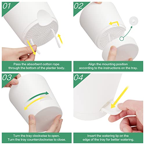 Warmplus Macetas de Riego Automático para Interior, 20/17.5/16.5/15/14/12.5cm Macetas de Plástico con Agujeros de Drenaje Plato y Depósito, Macetas de Interior para Todas Las Plantas de Casa, Blanco
