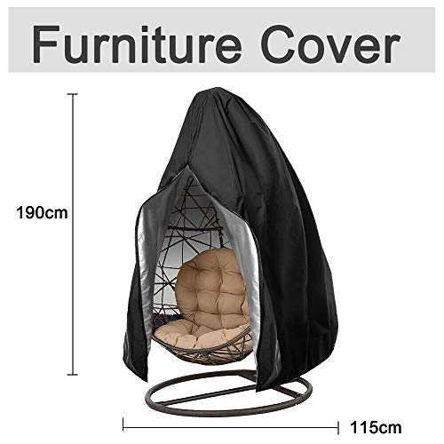 TiooDre Cubierta De Silla De Huevo Colgante De Patio Silla De Columpio De Mimbre De Ratán Al Aire Libre Cubierta De Muebles De Jardín Antipolvo Impermeable con Cremallera, 190X115 Cm (Negro)