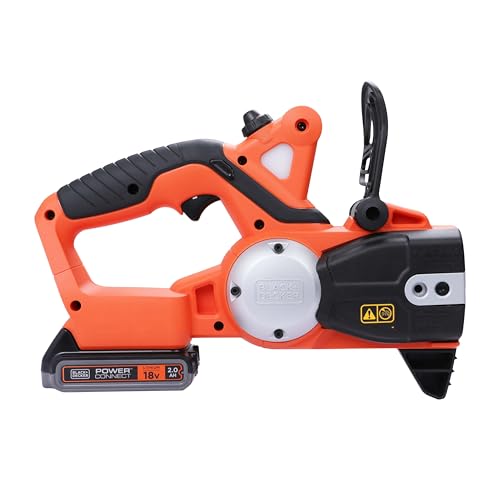BLACK+DECKER Motosierra a Batería 18V, Batería de litio 2Ah, Espada 20cm, Velocidad Cadena 3,1m/s, Hasta 200 Cortes por Carga, para Poda y Leña - GKC1820L20-QW