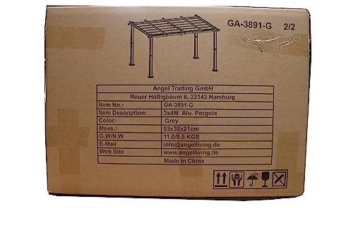 [Actualizado] Angel Living Pérgola de Aluminio con Techo Retráctil, Pabellón con Diseño Elegante, Cenador con Tela de Poliéster Resistente al Agua y a UV, Uso para el Exterior (3 x 4, Gris)